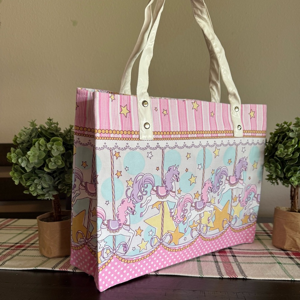 Body Line Pink and White Carousel Tote Bag